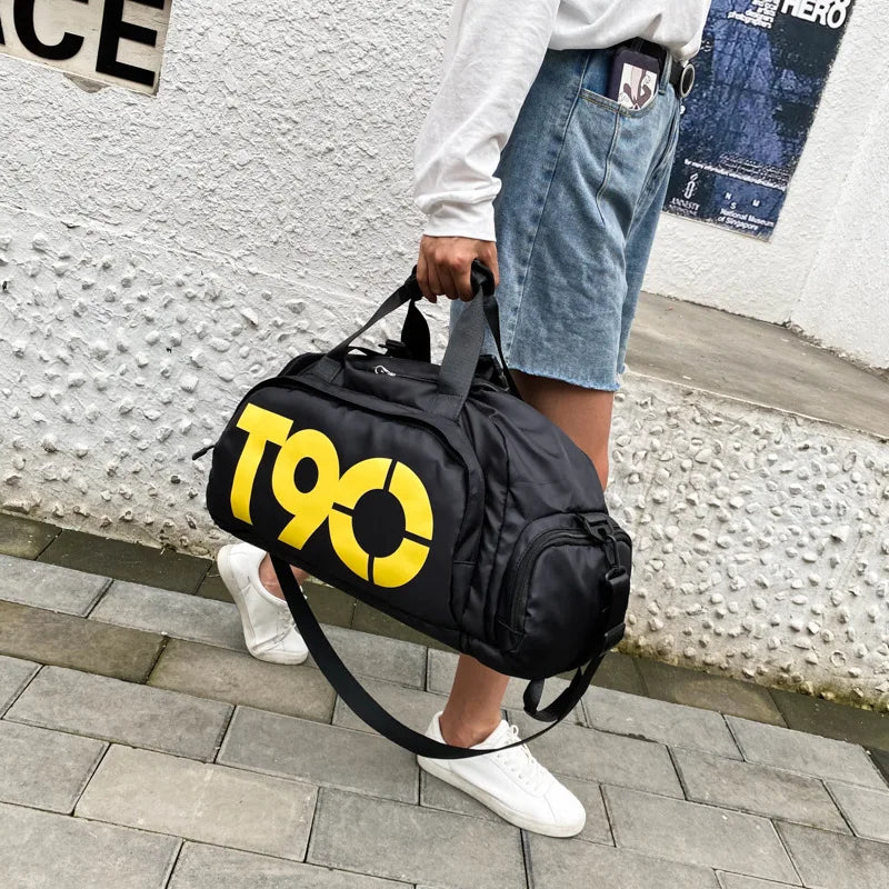 T90 Gym Backpack Women Fitness Travel Boston Trip Luggage Handbag Sports Shoe Shoulder Duffle Weekend Big Cross Tote Bag for Man