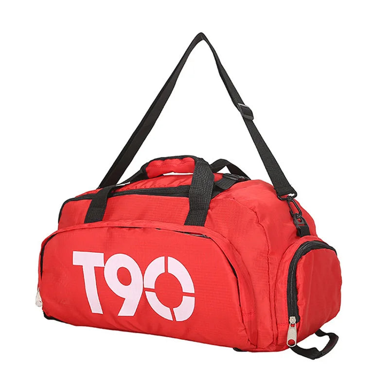 T90 Gym Backpack Women Fitness Travel Boston Trip Luggage Handbag Sports Shoe Shoulder Duffle Weekend Big Cross Tote Bag for Man